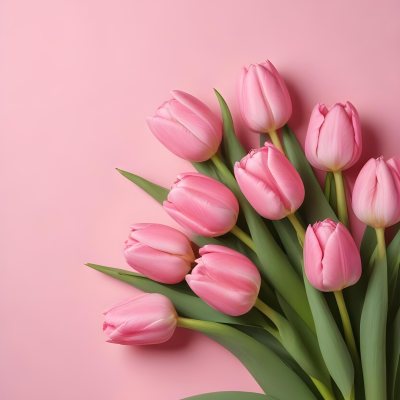 A Bouquet Of Pink Tulips In A Glass Vase Against A Pink Background 59 E888