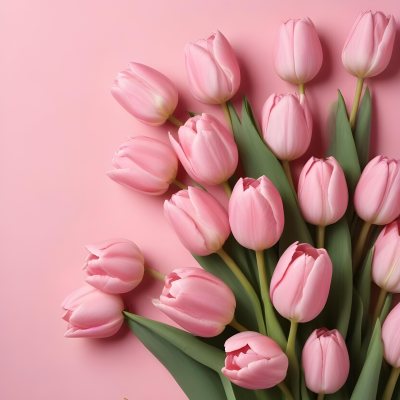 A Bouquet Of Pink Tulips In A Glass Vase Against A Pink Background 68 Bc03