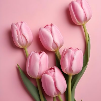 A Bouquet Of Pink Tulips In A Glass Vase Against A Pink Background 71 650c