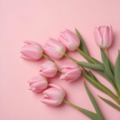 A Bouquet Of Pink Tulips In A Glass Vase Against A Pink Background 77 8f95