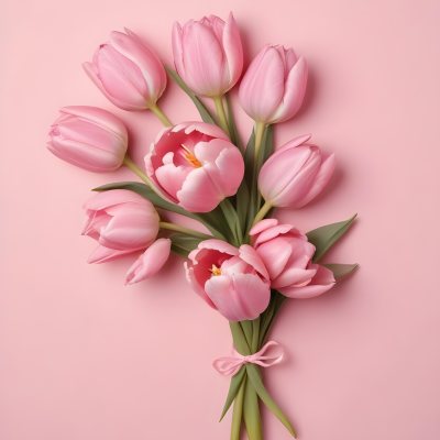 A Bouquet Of Pink Tulips In A Glass Vase Against A Pink Background 81 6a4d