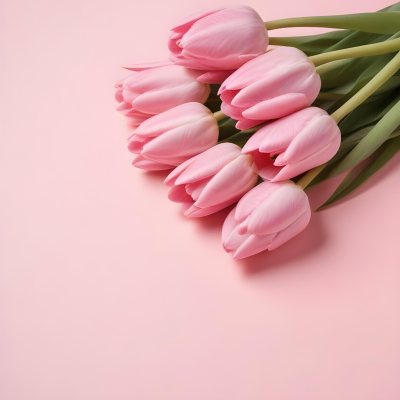 A Bouquet Of Pink Tulips In A Glass Vase Against A Pink Background 87 7a92