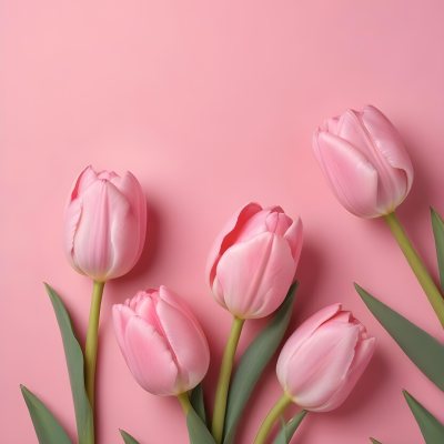 A Bouquet Of Pink Tulips In A Glass Vase Against A Pink Background 95 8413