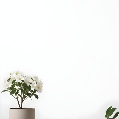 A Bouquet Of White Daisy Like Flowers With Green Leaves In A White Vase On A Plain Background 1 Ff19