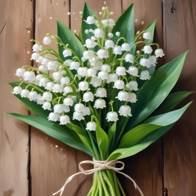 A Bouquet Of White Lily Of The Valley Flowers With Green Leaves Arranged In A Rustic Style On A Wooden Surface 16 2d5a