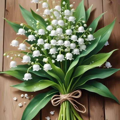 A Bouquet Of White Lily Of The Valley Flowers With Green Leaves Arranged In A Rustic Style On A Wooden Surface 3 Cdbe