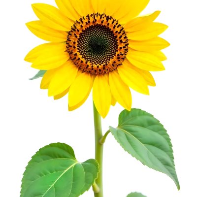 A Bright Yellow Sunflower With Green Leaves Against A White Background 13 9203