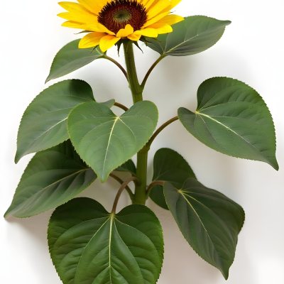 A Bright Yellow Sunflower With Green Leaves Against A White Background 15 B421