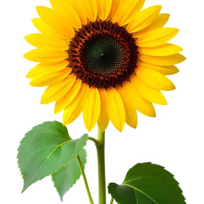 A Bright Yellow Sunflower With Green Leaves Against A White Background 17 C09c