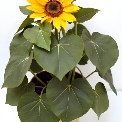 A Bright Yellow Sunflower With Green Leaves Against A White Background 20 1424