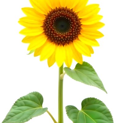 A Bright Yellow Sunflower With Green Leaves Against A White Background 5 3aed