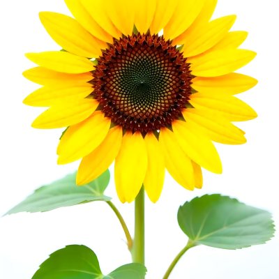 A Bright Yellow Sunflower With Green Leaves Against A White Background 9 802b