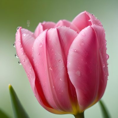 A Close Up Of A Pink Tulip Flower With Water Droplets On The Petals Against A Blurred Green Background 13 0dc0