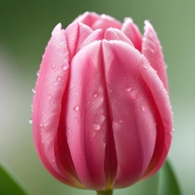 A Close Up Of A Pink Tulip Flower With Water Droplets On The Petals Against A Blurred Green Background 14 E491
