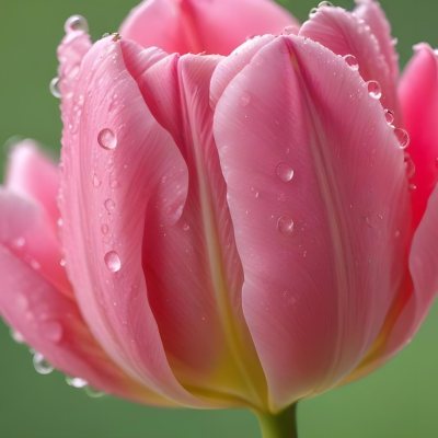A Close Up Of A Pink Tulip Flower With Water Droplets On The Petals Against A Blurred Green Background 15 Bed2