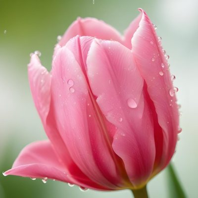 A Close Up Of A Pink Tulip Flower With Water Droplets On The Petals Against A Blurred Green Background 17 9971