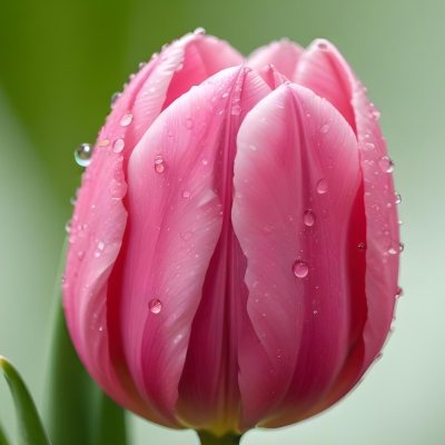 A Close Up Of A Pink Tulip Flower With Water Droplets On The Petals Against A Blurred Green Background 20 5f4a