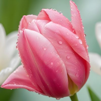 A Close Up Of A Pink Tulip Flower With Water Droplets On The Petals Against A Blurred Green Background 21 7bbd