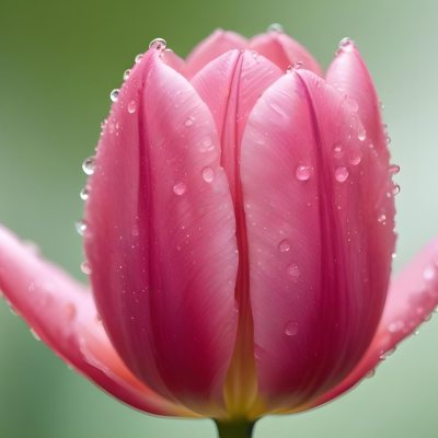 A Close Up Of A Pink Tulip Flower With Water Droplets On The Petals Against A Blurred Green Background 22 2167