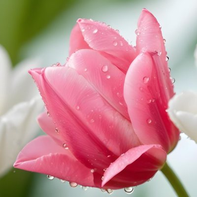 A Close Up Of A Pink Tulip Flower With Water Droplets On The Petals Against A Blurred Green Background 7 D428