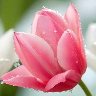 A Close Up Of A Pink Tulip Flower With Water Droplets On The Petals Against A Blurred Green Background 8 32b0