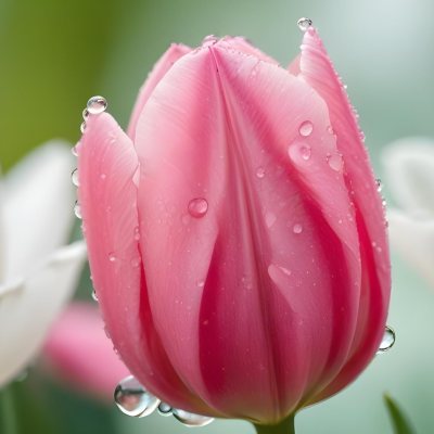 A Close Up Of A Pink Tulip Flower With Water Droplets On The Petals Against A Blurred Green Background 9 79a4