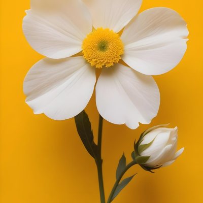 A Close Up Of A White Flower With A Yellow Center On A Yellow Background 12 7baf