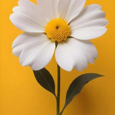 A Close Up Of A White Flower With A Yellow Center On A Yellow Background 17 2a5e