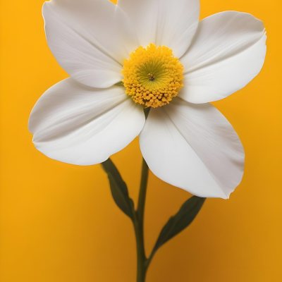 A Close Up Of A White Flower With A Yellow Center On A Yellow Background 18 4202