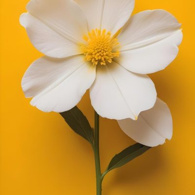 A Close Up Of A White Flower With A Yellow Center On A Yellow Background 24 4a7d
