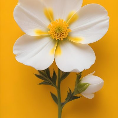 A Close Up Of A White Flower With A Yellow Center On A Yellow Background 32 60dd