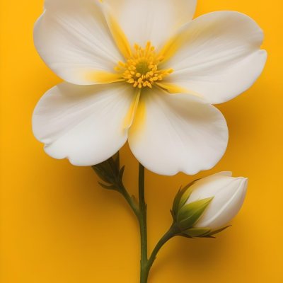A Close Up Of A White Flower With A Yellow Center On A Yellow Background 33 77f6