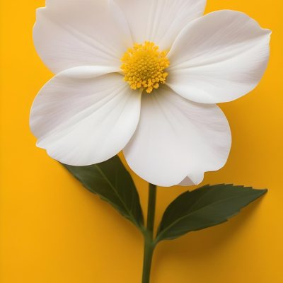 A Close Up Of A White Flower With A Yellow Center On A Yellow Background 35 Df91