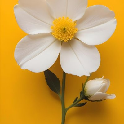 A Close Up Of A White Flower With A Yellow Center On A Yellow Background 7 1224
