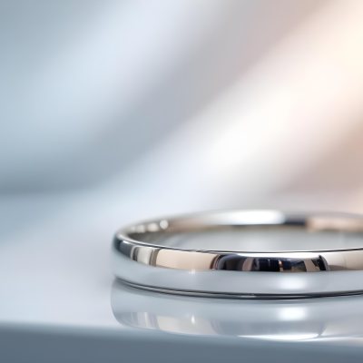 A Close Up View Of A Silver Metal Ring Or Band On A Reflective Surface 4 260b