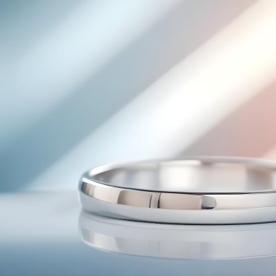 A Close Up View Of A Silver Metal Ring Or Band On A Reflective Surface 8 220a