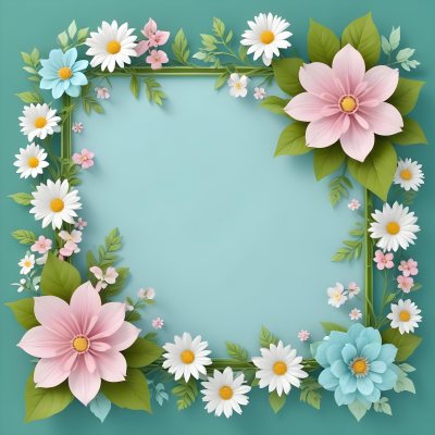 A Colorful Floral Frame With Vibrant Orange Yellow And Purple Flowers Surrounded By Green Leaves And Foliage Against A Dark Green Background 128 Cd11