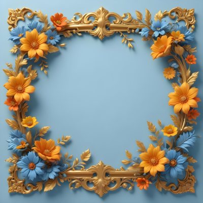A Colorful Floral Frame With Vibrant Orange Yellow And Purple Flowers Surrounded By Green Leaves And Foliage Against A Dark Green Background 345 Bd2d