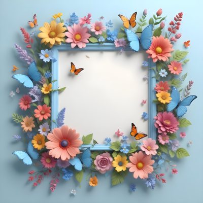 A Colorful Floral Frame With Vibrant Orange Yellow And Purple Flowers Surrounded By Green Leaves And Foliage Against A Dark Green Background 690 A71c