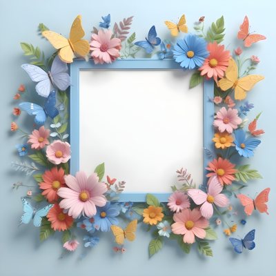 A Colorful Floral Frame With Vibrant Orange Yellow And Purple Flowers Surrounded By Green Leaves And Foliage Against A Dark Green Background 691 31cc