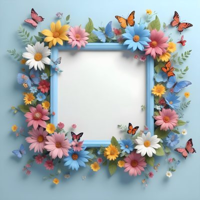 A Colorful Floral Frame With Vibrant Orange Yellow And Purple Flowers Surrounded By Green Leaves And Foliage Against A Dark Green Background 696 2da9