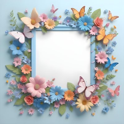 A Colorful Floral Frame With Vibrant Orange Yellow And Purple Flowers Surrounded By Green Leaves And Foliage Against A Dark Green Background 698 3459
