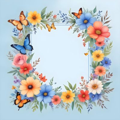 A Colorful Floral Frame With Vibrant Orange Yellow And Purple Flowers Surrounded By Green Leaves And Foliage Against A Dark Green Background 711 Fd8f