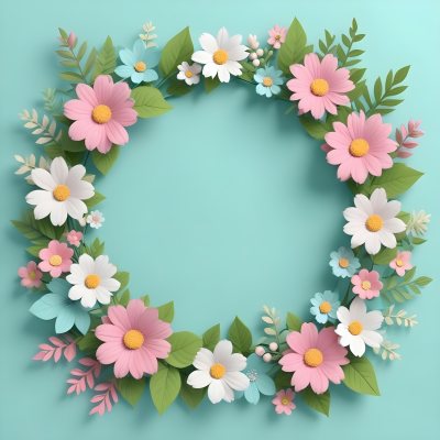 A Colorful Floral Frame With Vibrant Orange Yellow And Purple Flowers Surrounded By Green Leaves And Foliage Against A Dark Green Background 76 A51f