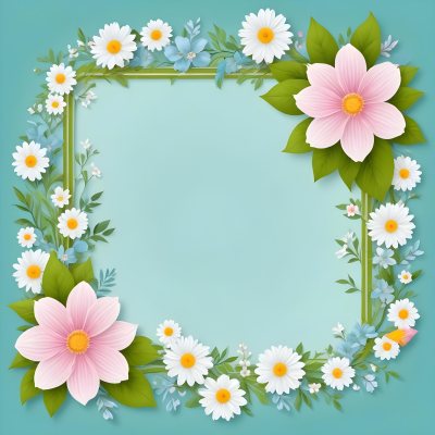 A Colorful Floral Frame With Vibrant Orange Yellow And Purple Flowers Surrounded By Green Leaves And Foliage Against A Dark Green Background 8 77b8