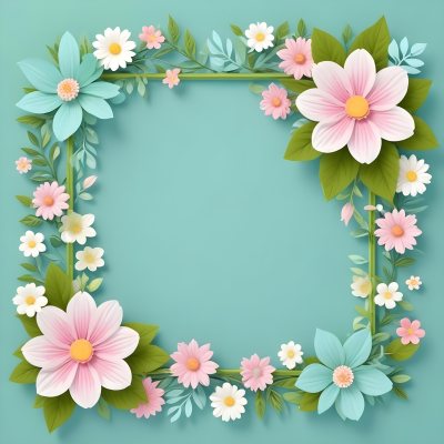 A Colorful Floral Frame With Vibrant Orange Yellow And Purple Flowers Surrounded By Green Leaves And Foliage Against A Dark Green Background 92 Da86