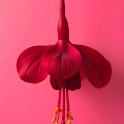 A Dark Red Flower With A Red Stem The Flower Is Upside Down The Background Is Pink Studio Shot Macro Photography High Resolution 12 C3c1
