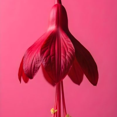 A Dark Red Flower With A Red Stem The Flower Is Upside Down The Background Is Pink Studio Shot Macro Photography High Resolution 3 15a5