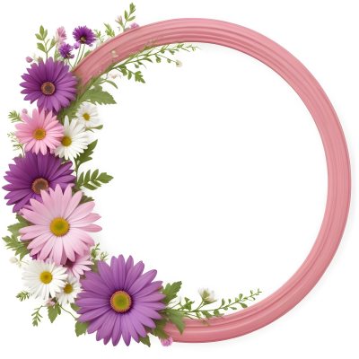 A Floral Frame With Pink Purple And White Daisies Or Gerbera Flowers Surrounded By Green Leaves And Stems 13 A9f6