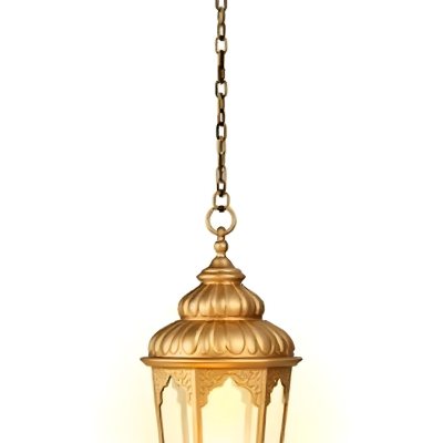 A Golden Ramadan Lantern Hanging From A Chain Ornate